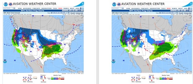 Image of weather maps showing winter storm forecasts