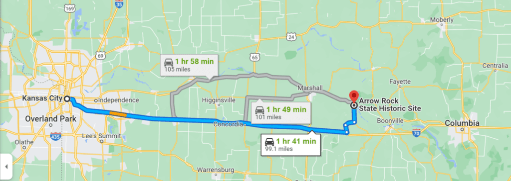 Route Map From KC To Arrow Rock 1024x364 